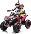 XL 2-Seater Kids Ride on ATV 24V Ride on Toys for Big Kids W/Parents Control, High Chassis, 4-Wheel Shock Absorber, Authentic Off-Road Kid's ATV Car with Music, Lights, Bluetooth, Pink