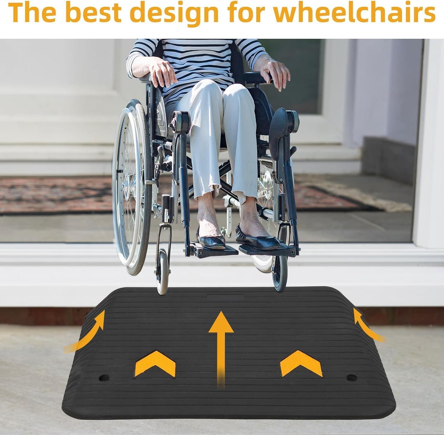 4 Inch Rise Rubber Threshold Ramp, Heavy Duty Non-Slip Ramp with Anti-Shift Spikes for Wheelchairs/Scooters, UV-Resistant Door Ramp for Home/Store Entryways