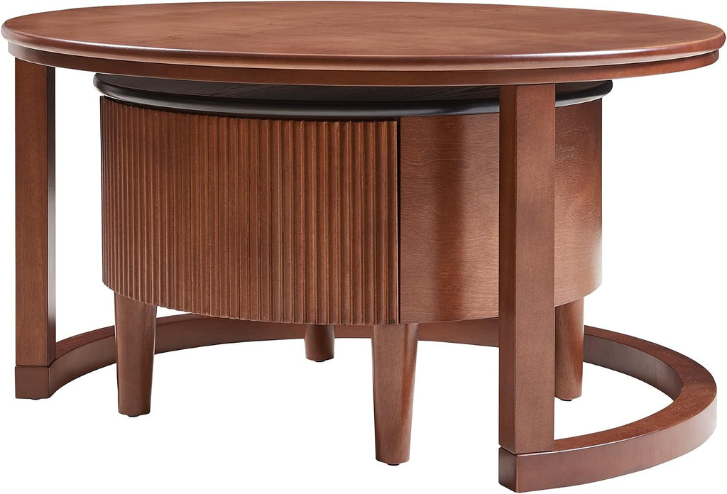 31.5' Vintage Round Nesting Coffee Table Fluted with Drawer,Black & Walnut