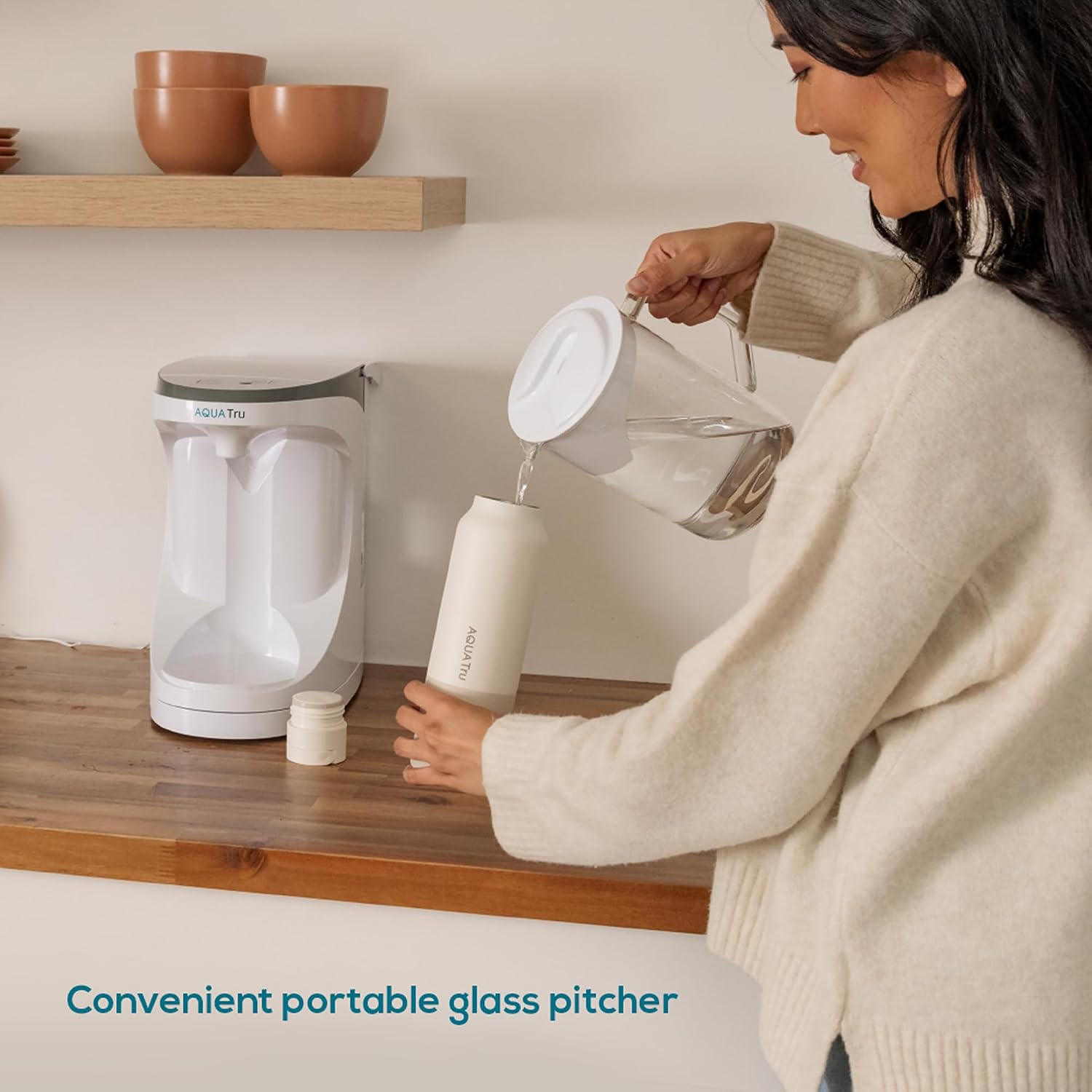 AquaTru Glass Carafe Alkaline Countertop Reverse Osmosis Water Purifier | 4 Stage RO System | Removes 84 Contaminants Including PFOA & PFOS (PFAS), Lead and Microplastics | Adds Alkaline Minerals