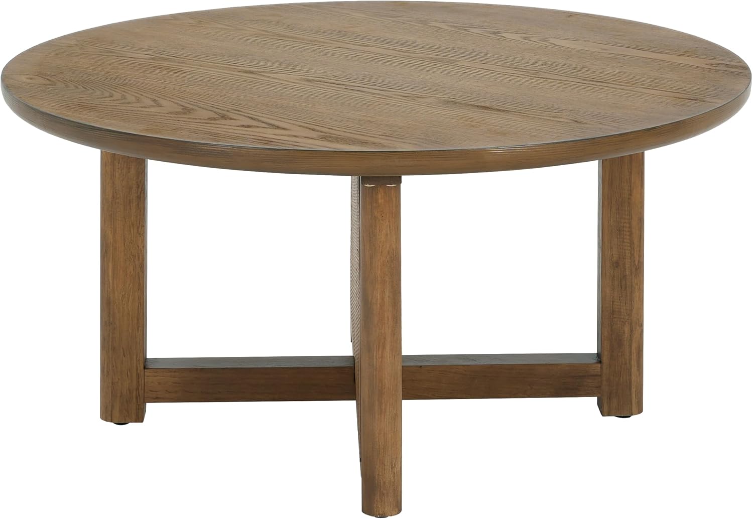 Christopher Knight Home Kiaya Round Coffee Table with PE Woven Design, Wood Coffee Tables for Living Room, Stylish Indoor Round Table, Easy Assembly, Versatile Living Room Furniture, Natural Brown