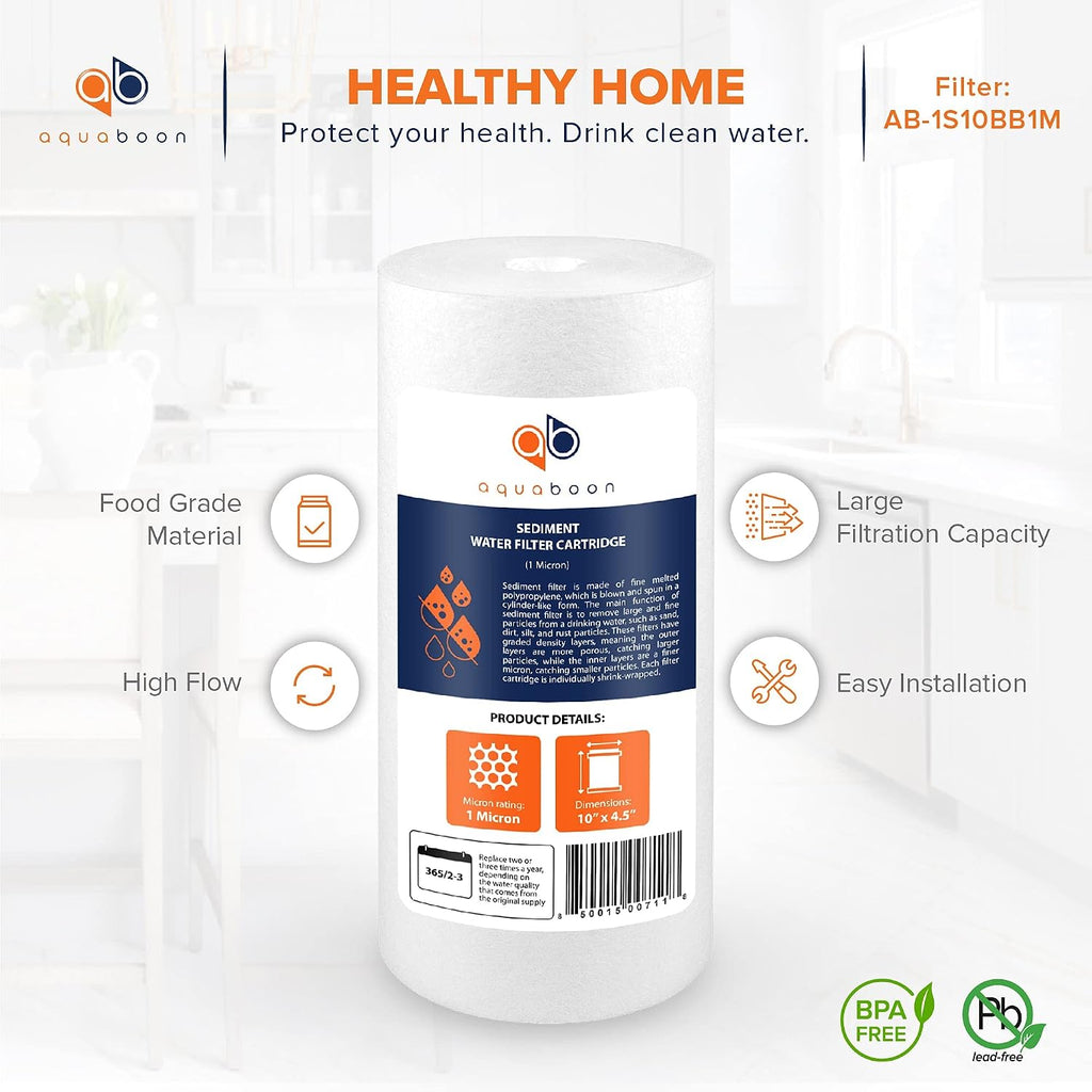 Aquaboon Whole House 1 Micron Water Filter 10 x 4.5 Against Sediment Water Filter Cartridge Replacement Compatible with DGD-5005, AP810, 20-Pack