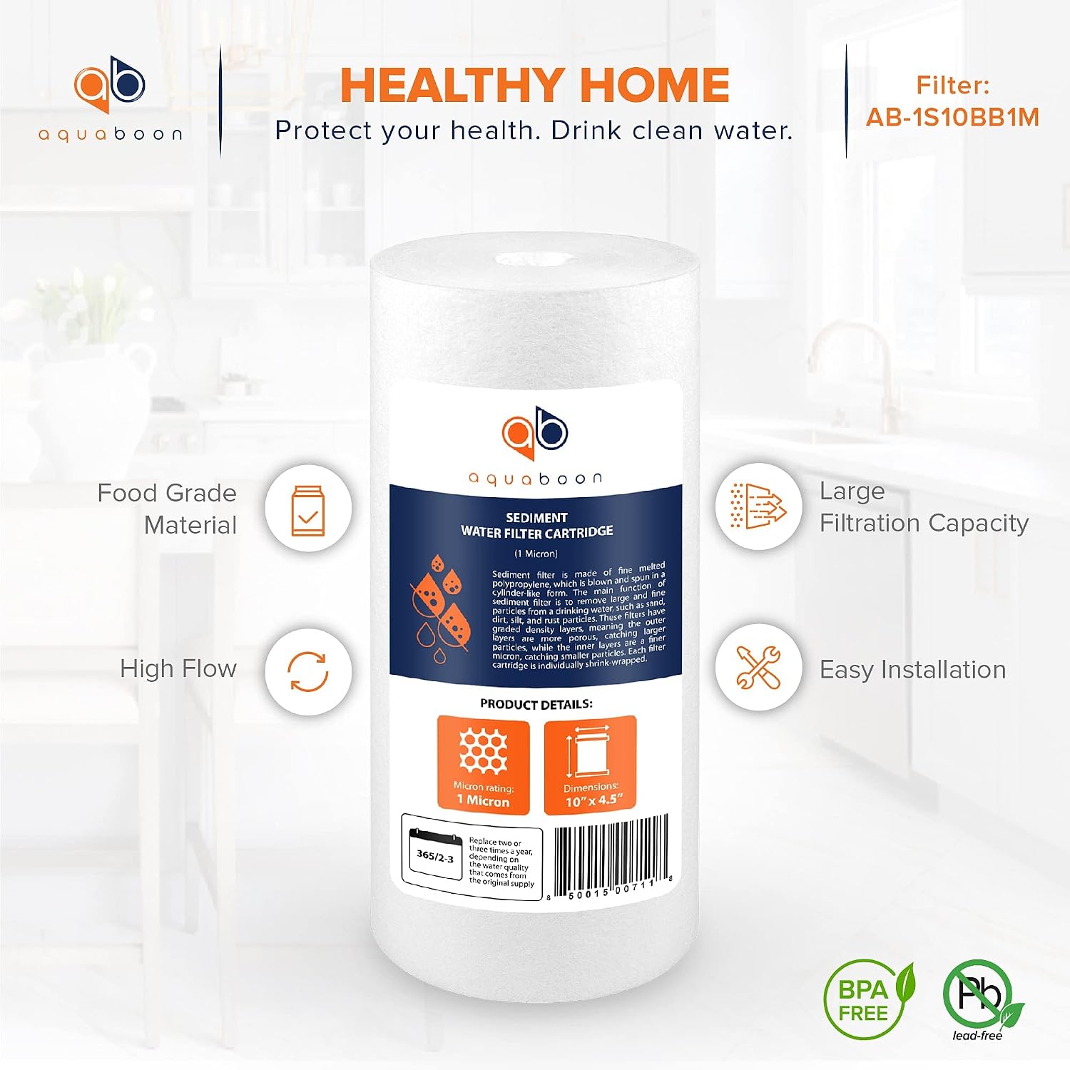 Aquaboon Whole House 1 Micron Water Filter 10 x 4.5 Against Sediment Water Filter Cartridge Replacement Compatible with DGD-5005, AP810, 20-Pack
