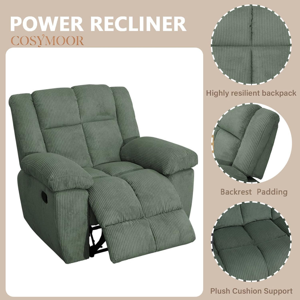 Corduroy Living Room Furniture Sets, Manual Reclining Corduroy Sofa and Chair Set with Drop-Down Table, Recliner Couch Sets, Recliner Sofa with Cup Holder for Home