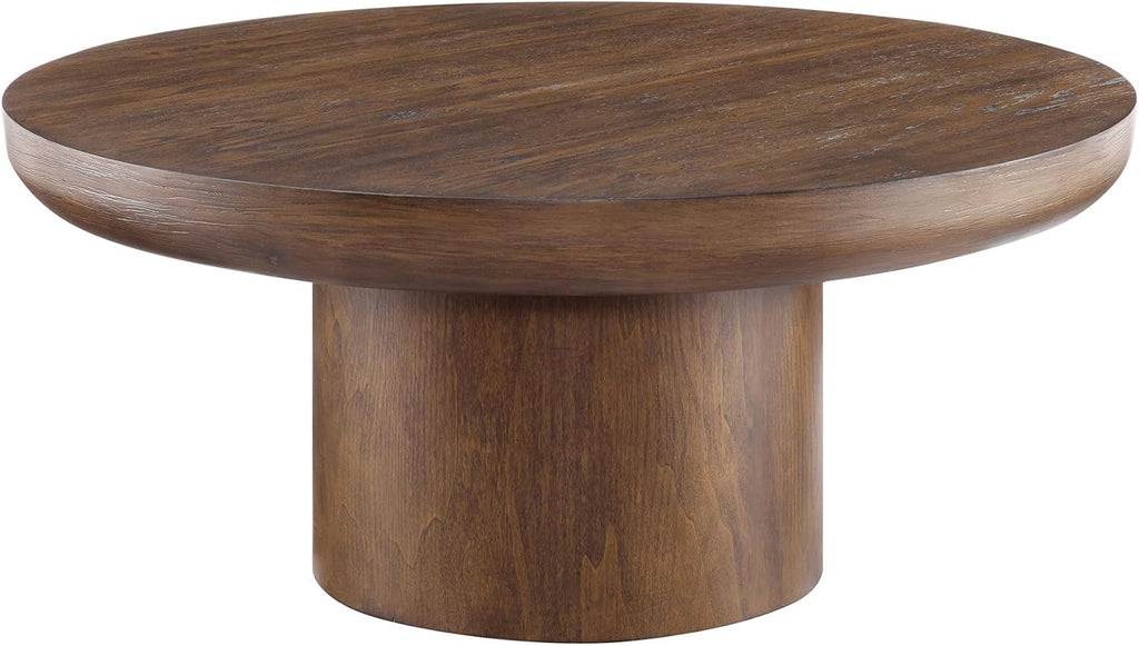 35.98' Round Coffee Table for Living Room, Modern Wood Circle Coffee Tables, Farmhouse Pedestal Center Table with Sturdy Base, Easy Assembly, Dark Brown