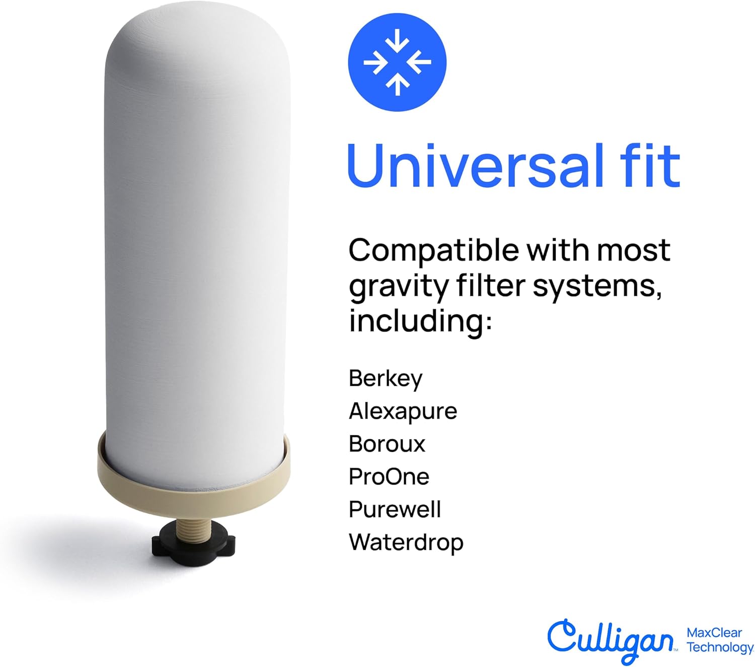 Culligan MaxClear 7' Gravity Water Filter Replacement Compatible with ProOne & Berkey Water Filter Systems, Ceramic & Carbon Filter NSF/ANSI Certified, Reduce Total PFAS, Microplastics & Lead, 3-Pack