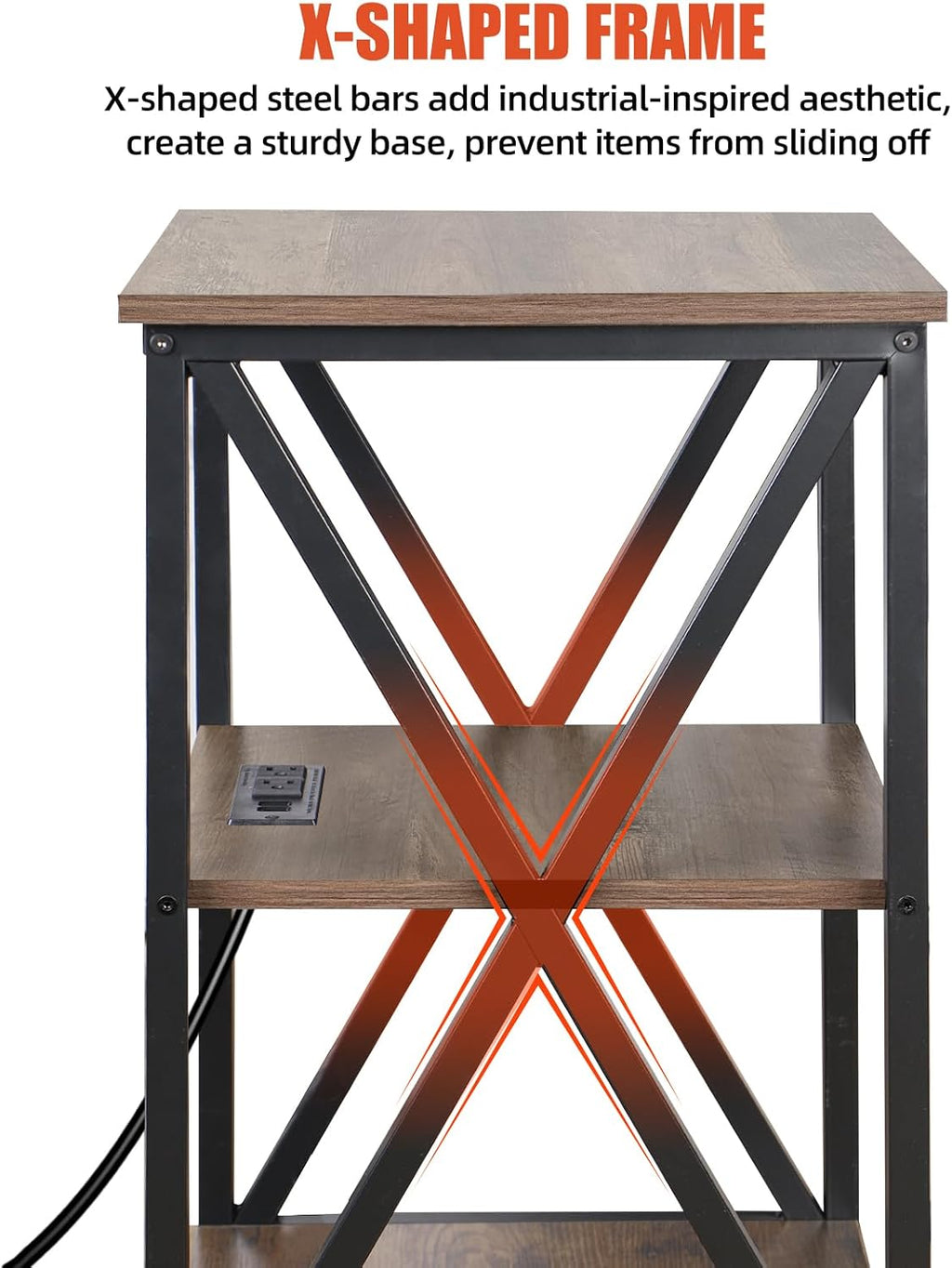 End Tables Living Room Set of 2, Square End Table with Charging Station, 16' D X 16' W X 28' H, Wood and Metal Table with USB Ports and Outlets, Side Table with Wheels for Living Room, Bedroom, Grey