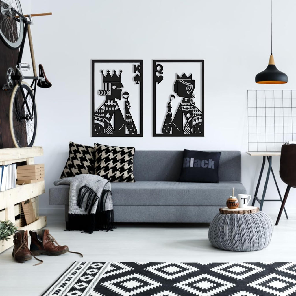 Poker Metal Wall Art, Hearts Queen and King of Spades Metal Wall Art, Metal Wall Art Decor, Gift for Gamer, Card Game Metal Wall Decor, Home Decor, Housewarming Gift (30 x 22 inch | 76 x 57 cm, Black)