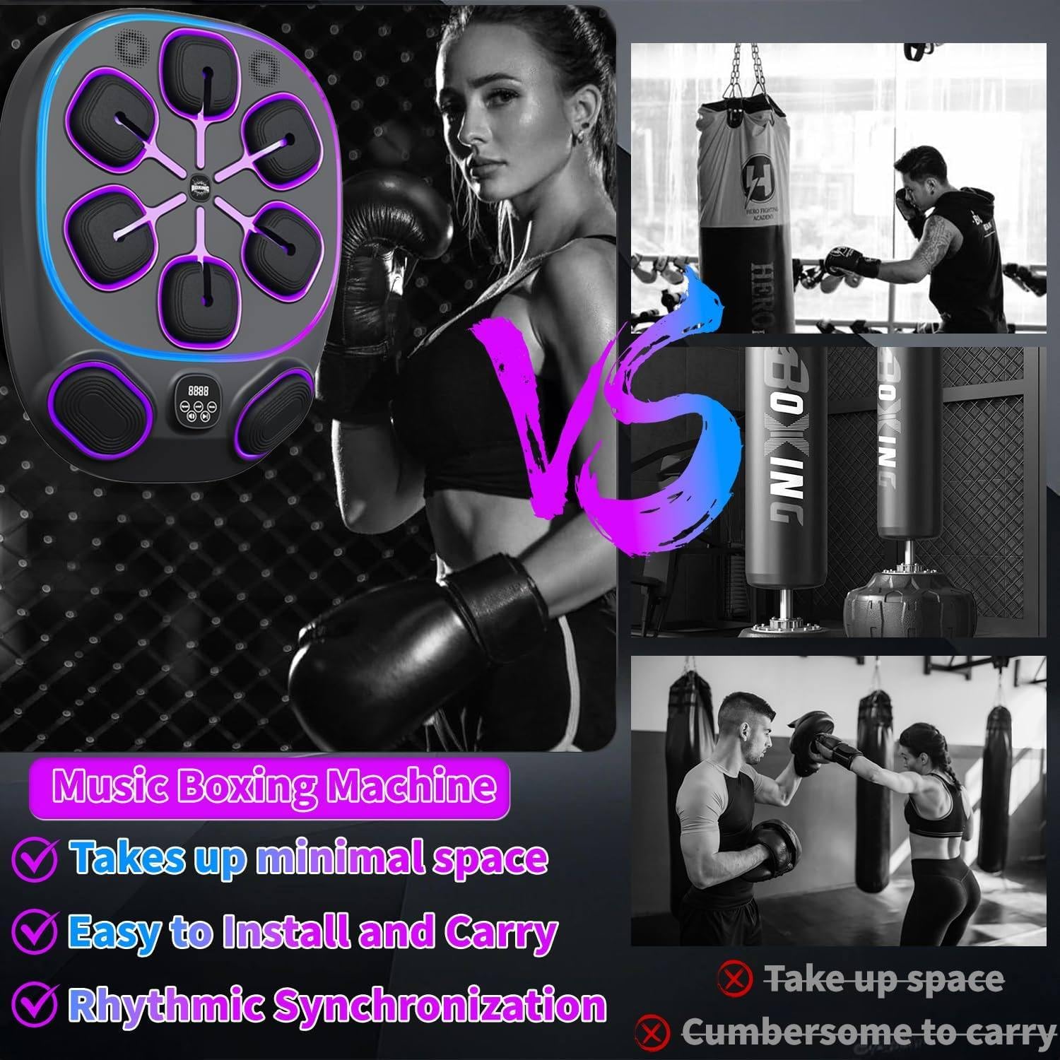 Wall-Mounted Smart Boxing Machine with 9 Training Modes, 9 Speed Levels & LED Display for Real-Time Tracking - Music Sync Technology for Cardio & Strength Workouts,Fullgloves