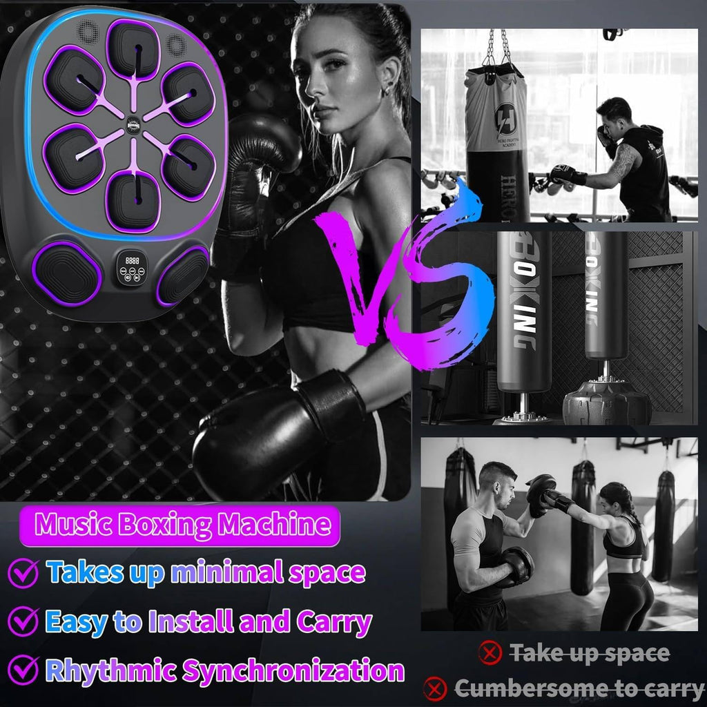 Wall-Mounted Smart Boxing Machine with 9 Training Modes, 9 Speed Levels & LED Display for Real-Time Tracking - Music Sync Technology for Cardio & Strength Workouts,Halfgloves