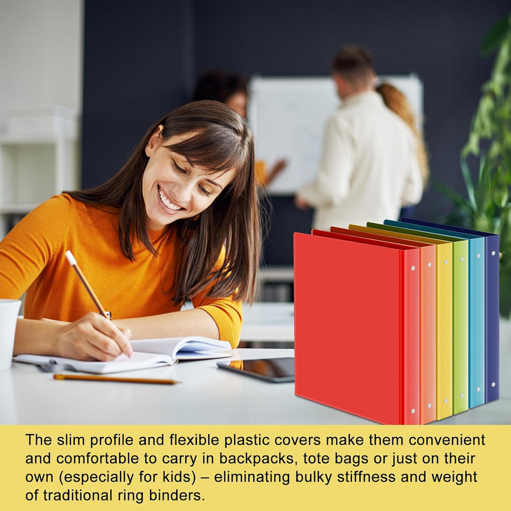 Fulmoon 48 Pack 3 Ring Plastic Binders 2 Inch Bulk with 2 Pockets, Flexible Binder Loose Leaf Hardcover, Fit 12' x 10' US Letter Size Paper, for School Office Home, 6 Colors(Vibrant)