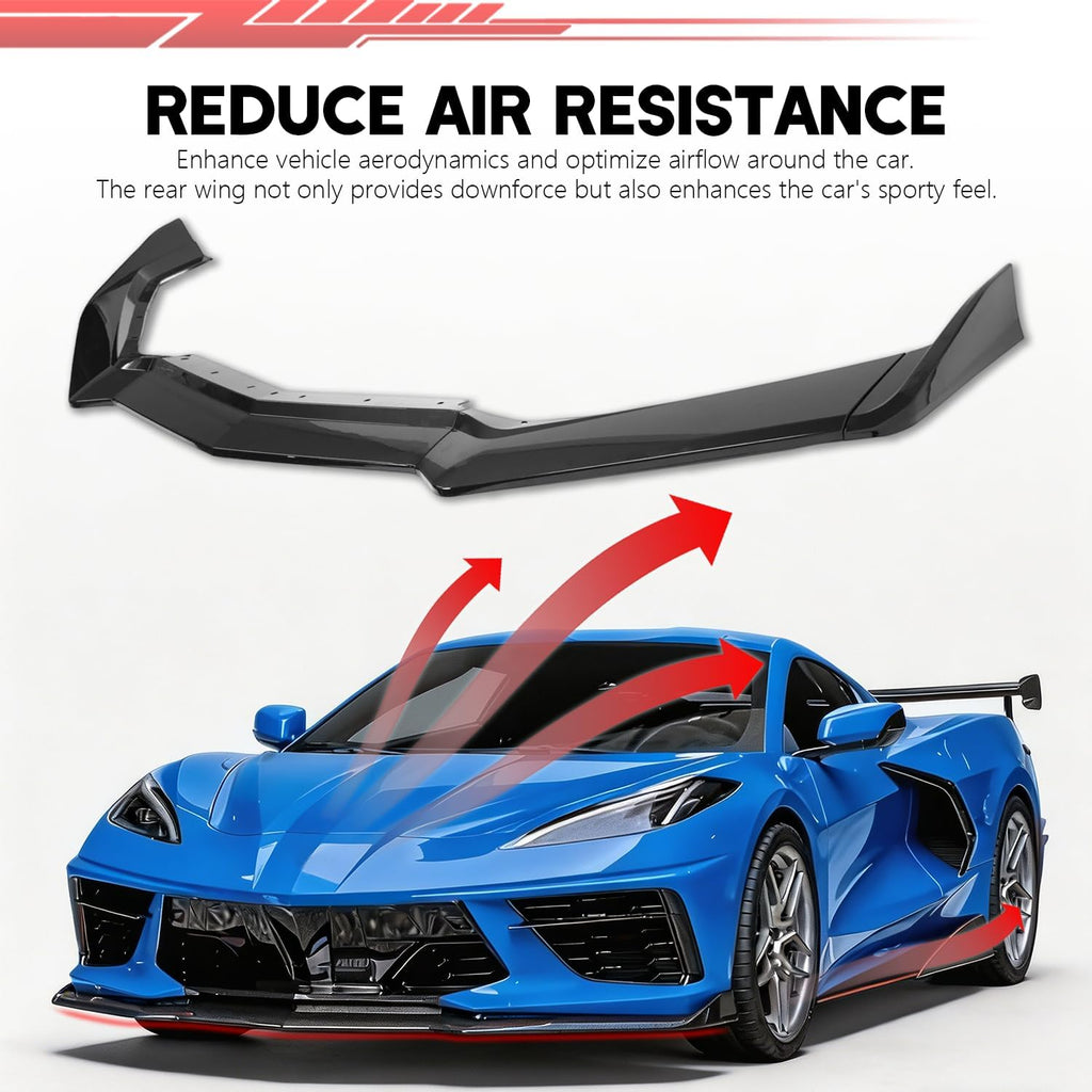 Front Bumper Lip Splitter Spoiler Compatible with Chevy Corvette C8 2020-2025, C8 Front Lip, Corvette C8 Front Splitter Air Dams Chin Spoiler Auto Parts Accessories (Front Lip-Gloss Black)