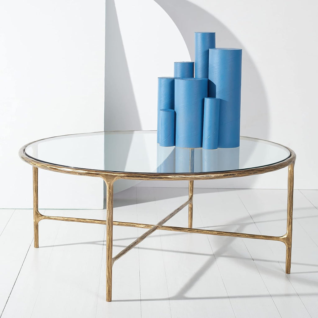 SAFAVIEH Couture Home Collection Jessa Brass Metal/Tempered Glass Top Round Coffee Table (Fully Assembled)