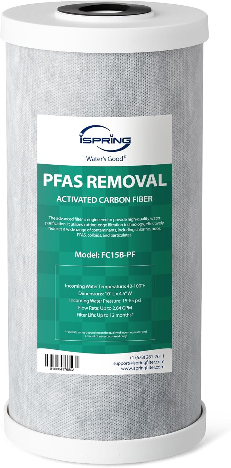 iSpring FC15B-PF 4.5' x 10' Whole House Water Filter, Removes up to 99% PFAS, PFOA/PFOS, Chlorine, VOCs, with SGS Tested Filtration Media