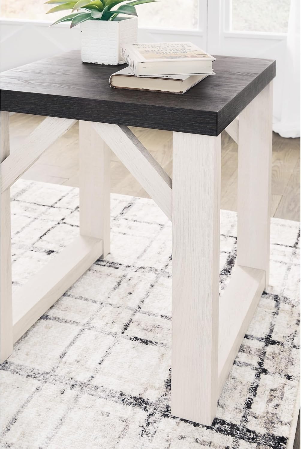 Signature Design by Ashley Dorrinson Farmhouse Table Set for Living Room, Set of 3, Dark Brown & White