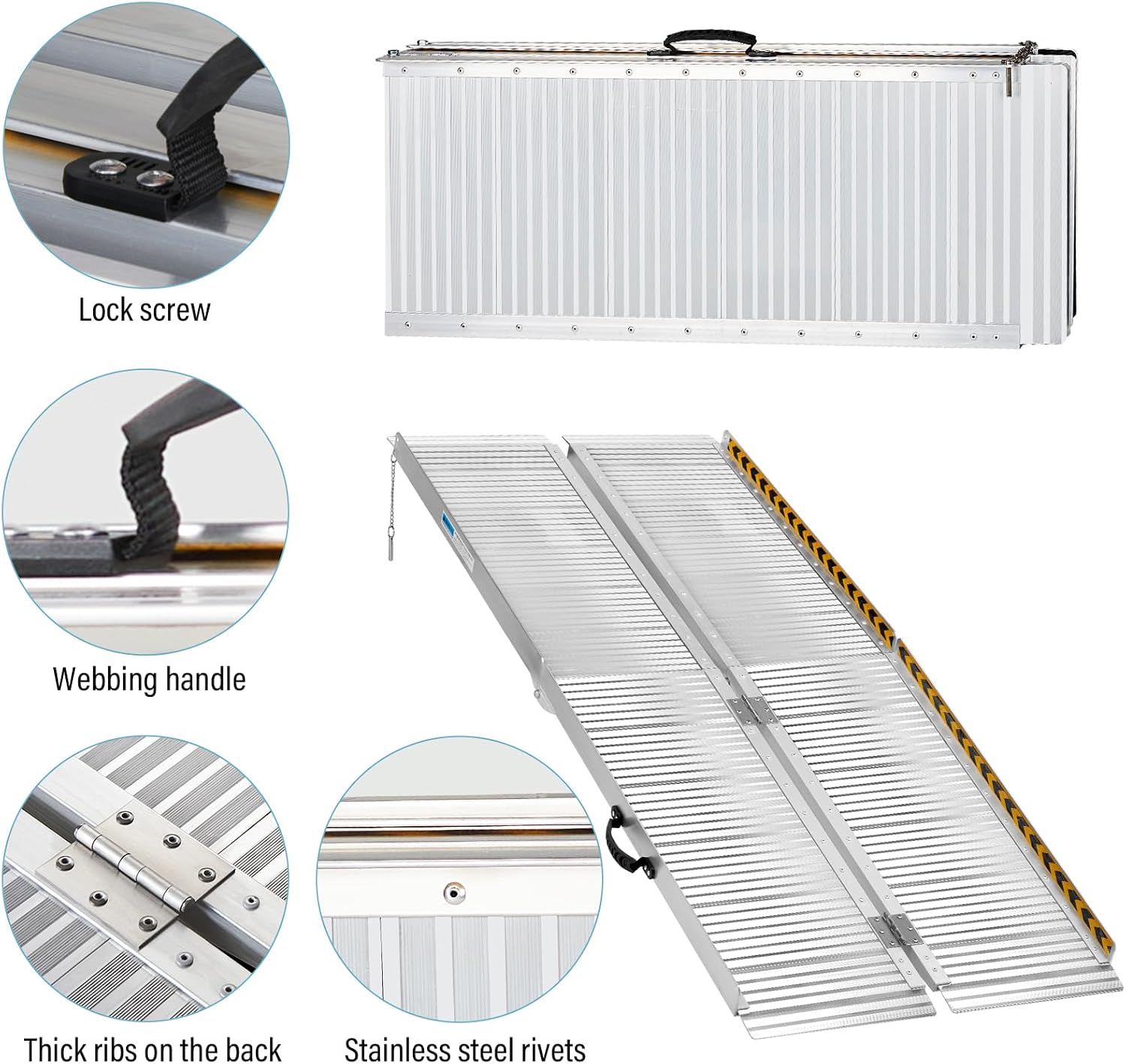 6FT Foldable Aluminum Wheelchair Ramp for Home Entrance,600 lbs Capacity | Non-Slip Handicap Mobility Ramp for Home Steps, Stairs, Scooters, Porch, High Curbs & Minivan Loading, 72'L * 28'W