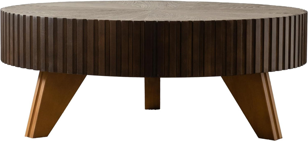 35.4'' Round Coffee Table Wood Modern Coffee Table for Living Room, Easy Assembly, Black Brown