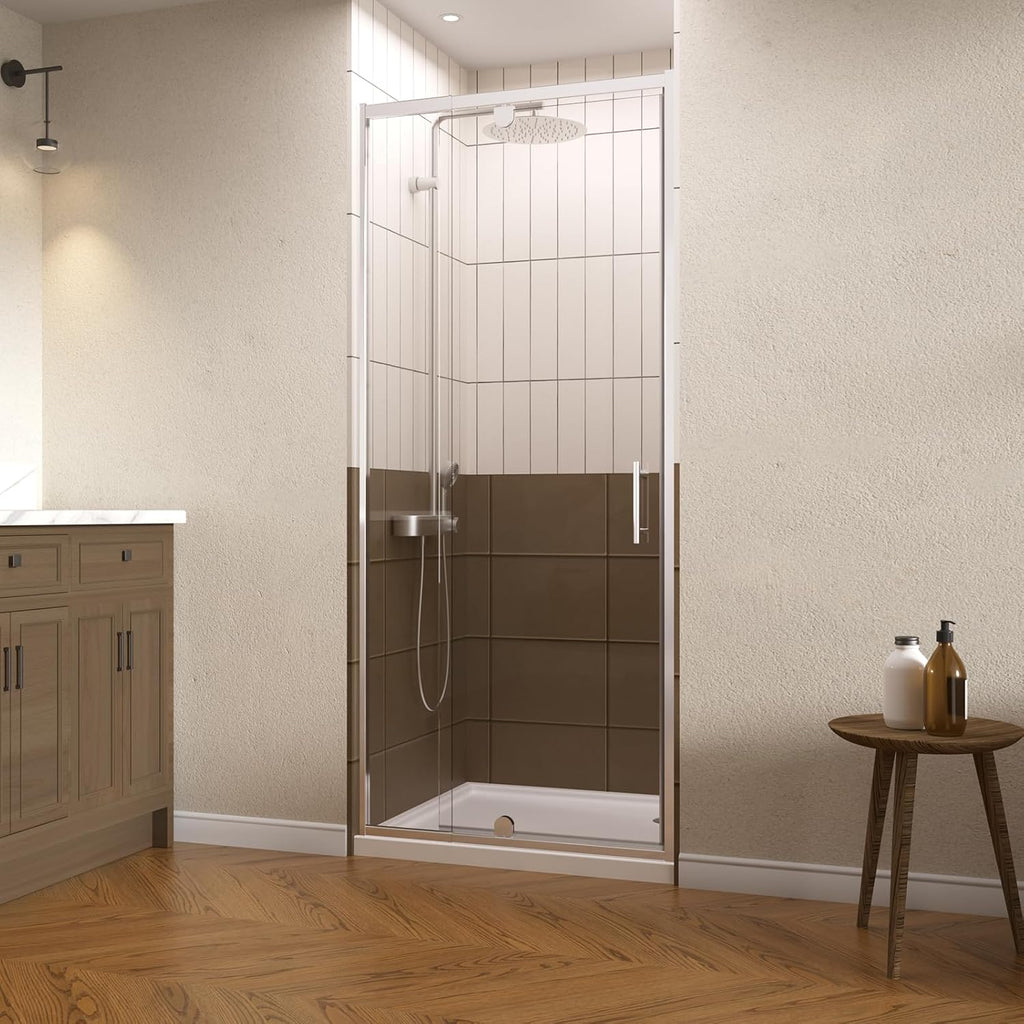28-32' W x 72' H Pivot Glass Shower Door,Semi-Frameless Pivot Swing Glass Shower Door,with 1/4'(6mm) Clear SGCC Tempered Glass,Reversible Installation,Chrome Finish