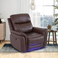 Leather Power Recliner Chair, Reclining Sofa Chair with Padded Backrest, Single Home Theater Seating with Light Strip, Classic Brown Recliner Furniture for Living Room/Office/RV, Brown