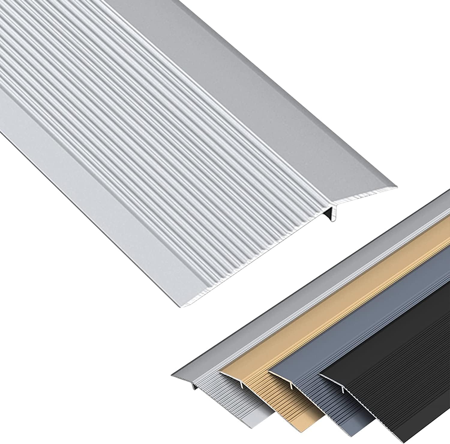 Doorway Uneven Floor Transition Strip, Metal Floor Transition Strip Wood to Tile, Extra Wide 10cm Doorway Thresholds Ramp for Uneven Floors, Non-Slip Reducer Flute with Groove