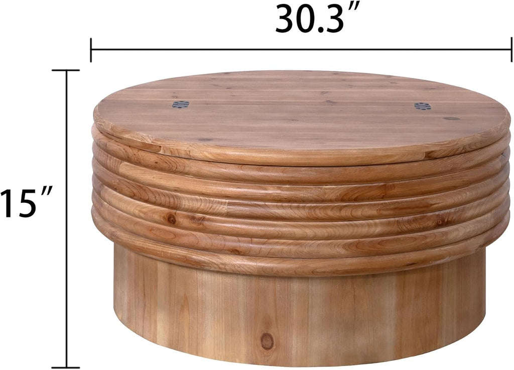 30.3'' Round Circle Coffee Table with Hidden Storage Space for Living Room, Modern Farmhouse Countryside Wood Coffee Table, Easy Assembly, Natural