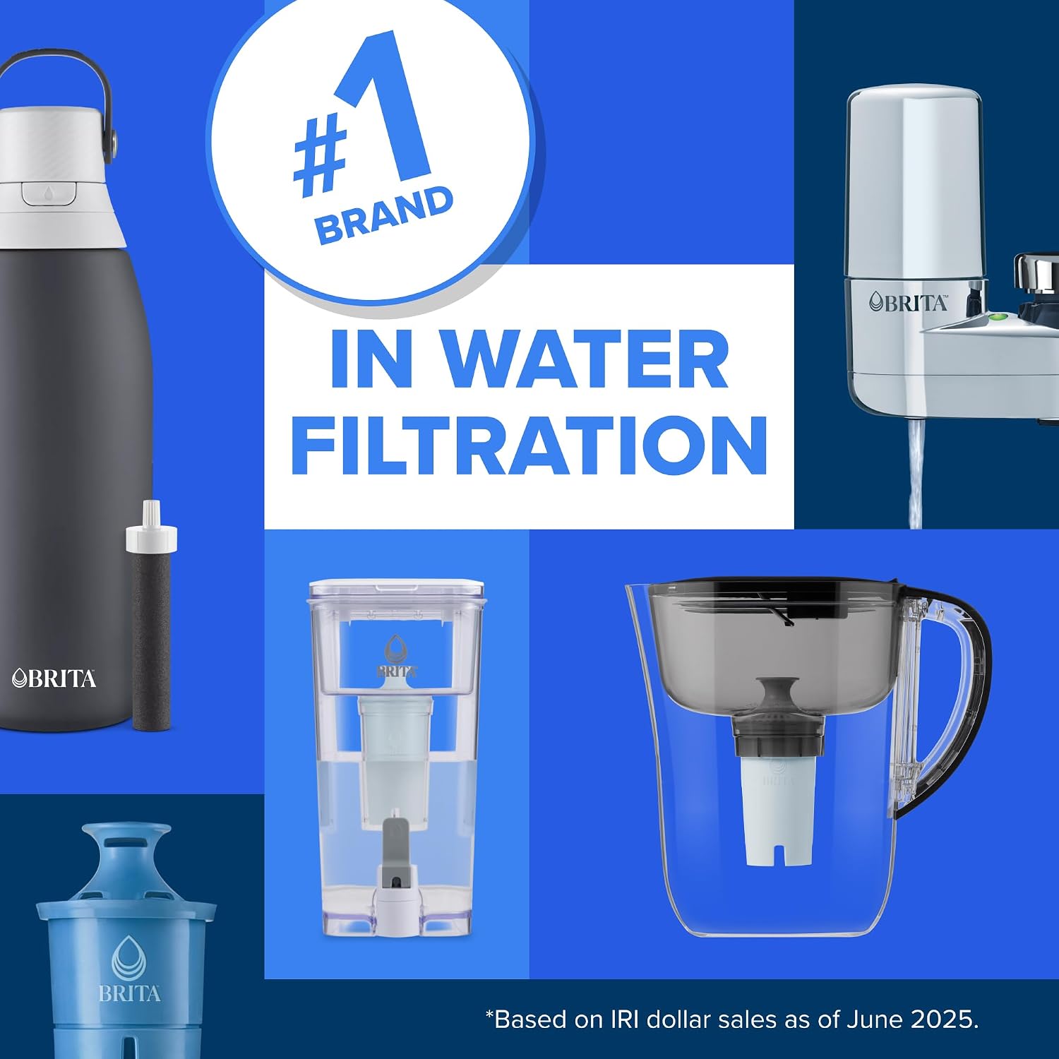 Brita Filter Replacements for Water Pitchers and Dispensers, Elite, NSF Certified to Remove 99% of Lead, 2 Count, Blue (Pack of 8)