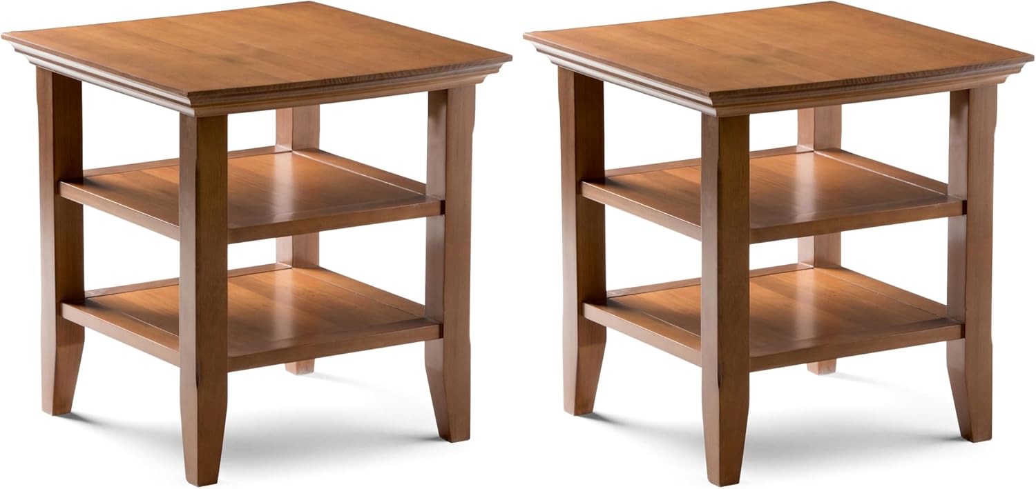 SIMPLIHOME Acadian Solid Wood 19 inch Wide Transitional-Style Side Tables in Light Golden Brown for the Living Room and Bedroom (Set of 2)
