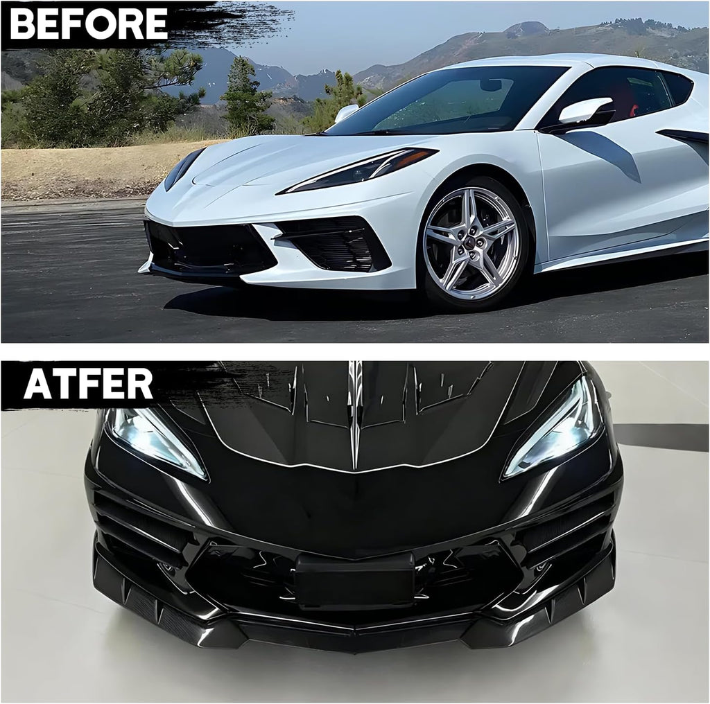 Front Bumper Lip Splitter Spoiler Compatible with Chevy Corvette C8 2020-2025, Corvette C8 Stingray Z51 Front Splitter Air Dams Chin Spoiler Auto Parts Replacement Accessories (Gloss Black)