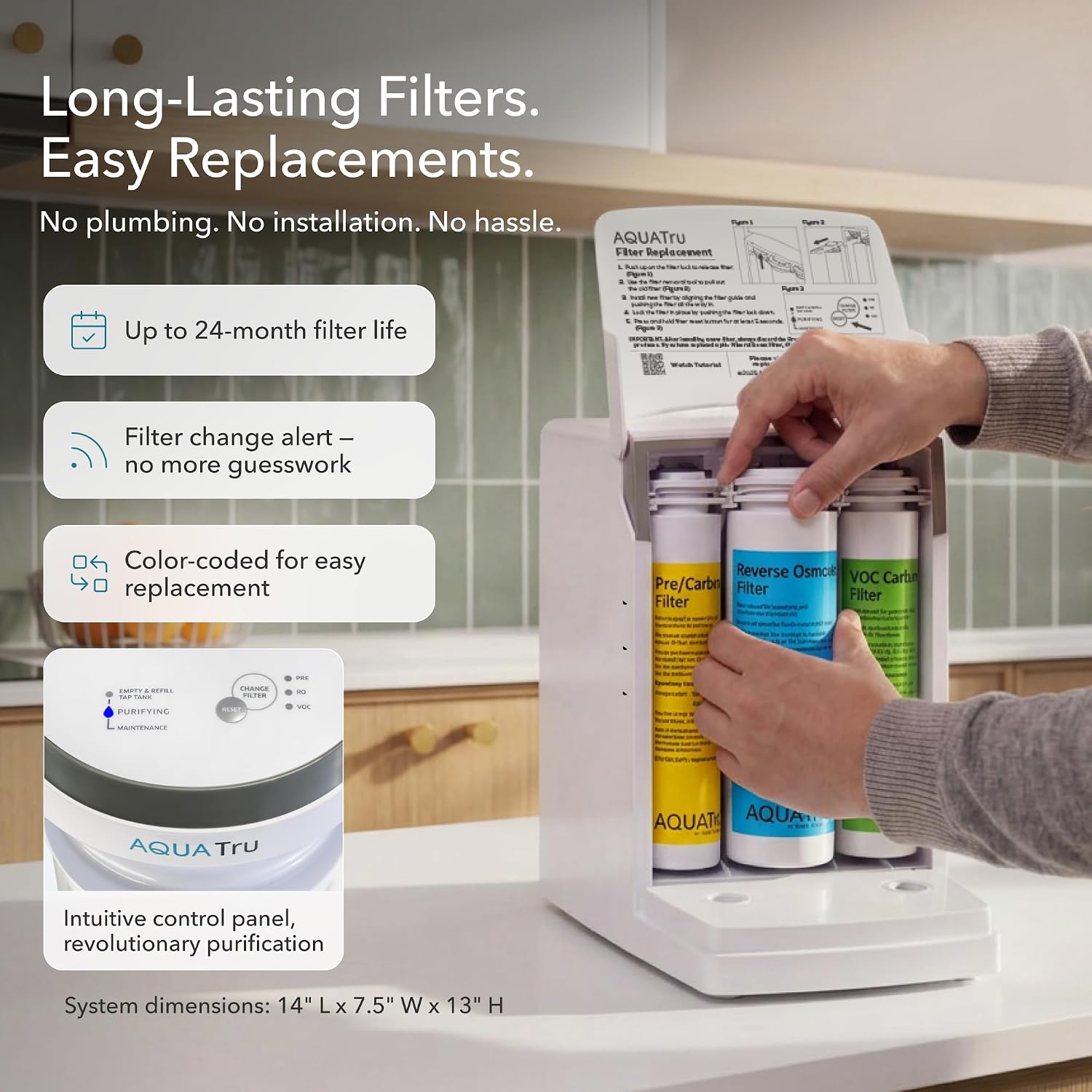 AquaTru Glass Carafe | Countertop Reverse Osmosis Water Filter Countertop RO System Water Purifier | 4 Stage Reverse Osmosis Filtration | Removes 84 Contaminants Like PFOA + PFOS, Lead, Microplastics