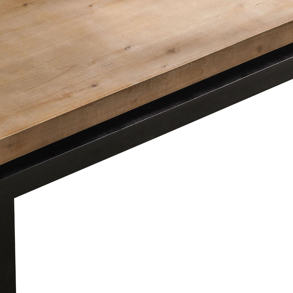 47.6' Wood Coffee Table, Mid Century Modern Farmhouse Wooden Coffee Tables for Living Room Natural Solid Firwood Tabletop Rectangle Center Table for Apartment Home Office Tea Table (Natural+Black)