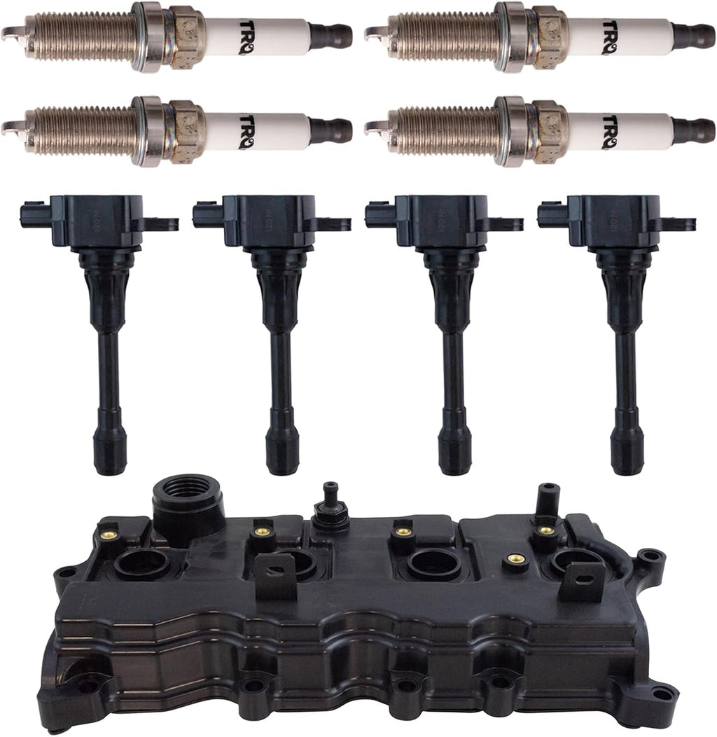 TRQ Ignition Coil and Spark Plug Kit 4 Piece Iridium Spark Plugs Compatible with 2007-2013 Nissan Altima 2008-2013 Rogue 2007-2012 Sentra