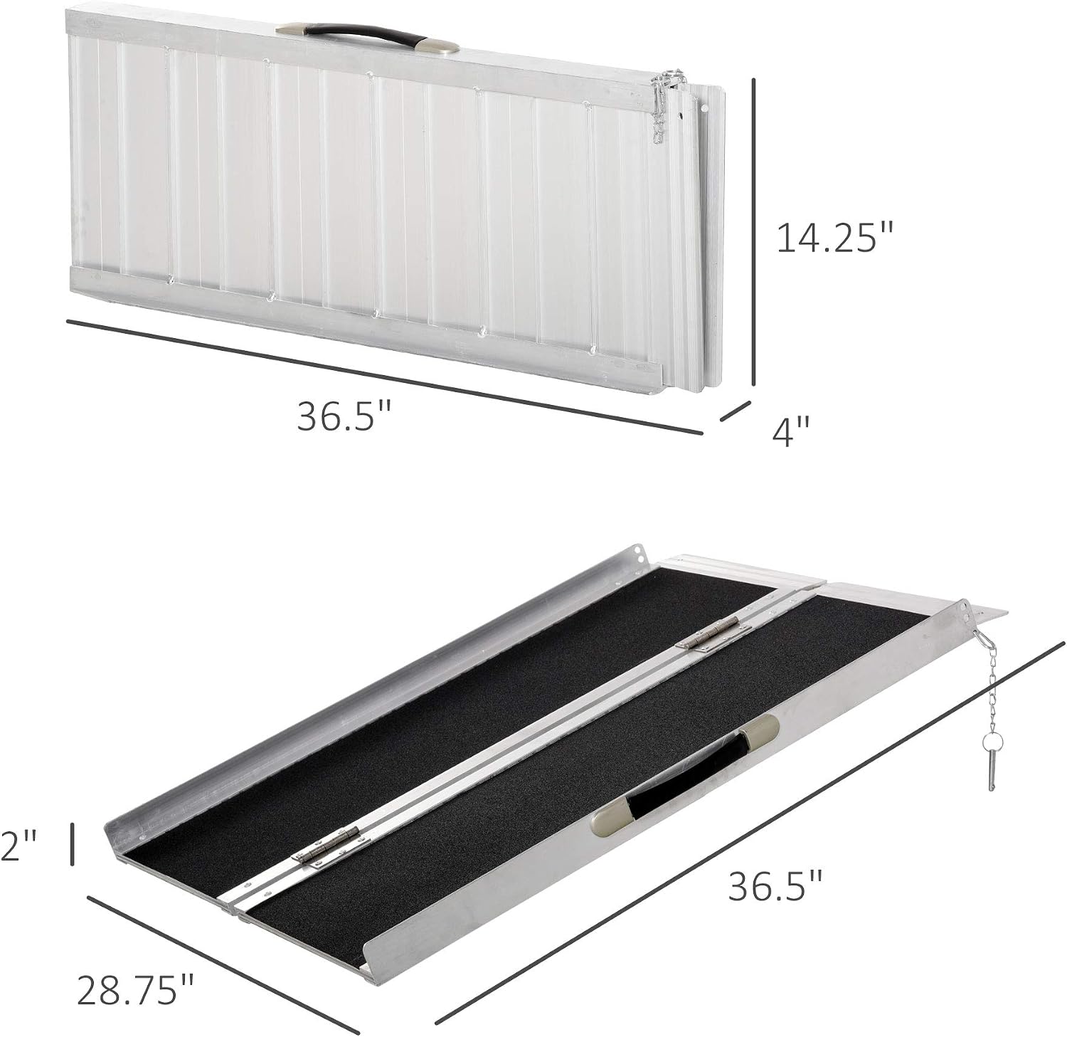 Wheelchair Ramp 3FT, Folding Aluminum Threshold Ramp with Non Slip, Plates, 600lbs Weight Capacity, Handicap Ramp for Home, Doorways, Curbs, Steps