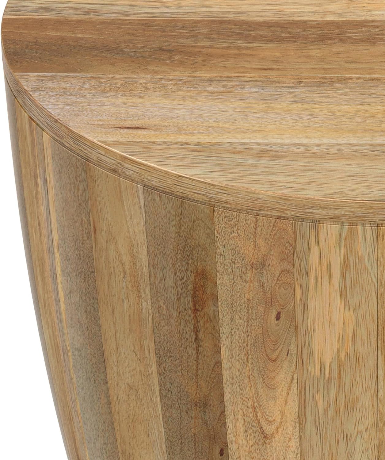 SIMPLIHOME Elmbrook End Table - 21 inch Wide Solid Mango Wood Round Drum Table with Vertical Panel Detailing in Natural, Modern Nightstand or Plant Stand for Living Room or Bedroom, Assembled