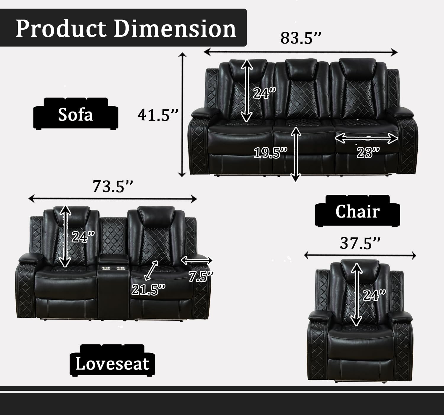 Power Leather Recliner Sofa with LED Lights, Power Single Reclining Chair, Single Leather Sofa Chair with Arm Storage for Living Room/Home Theater(Black,1 Seater)