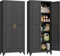 Polup Kitchen Pantry Cabinet, 75' H Metal Storage Cabinet with Doors and Shelves, 4 Standing Feet, Cupboard for Kitchen, Dining, Living Room, 16' D x 32' W x 75' H, Black, Assembly Required