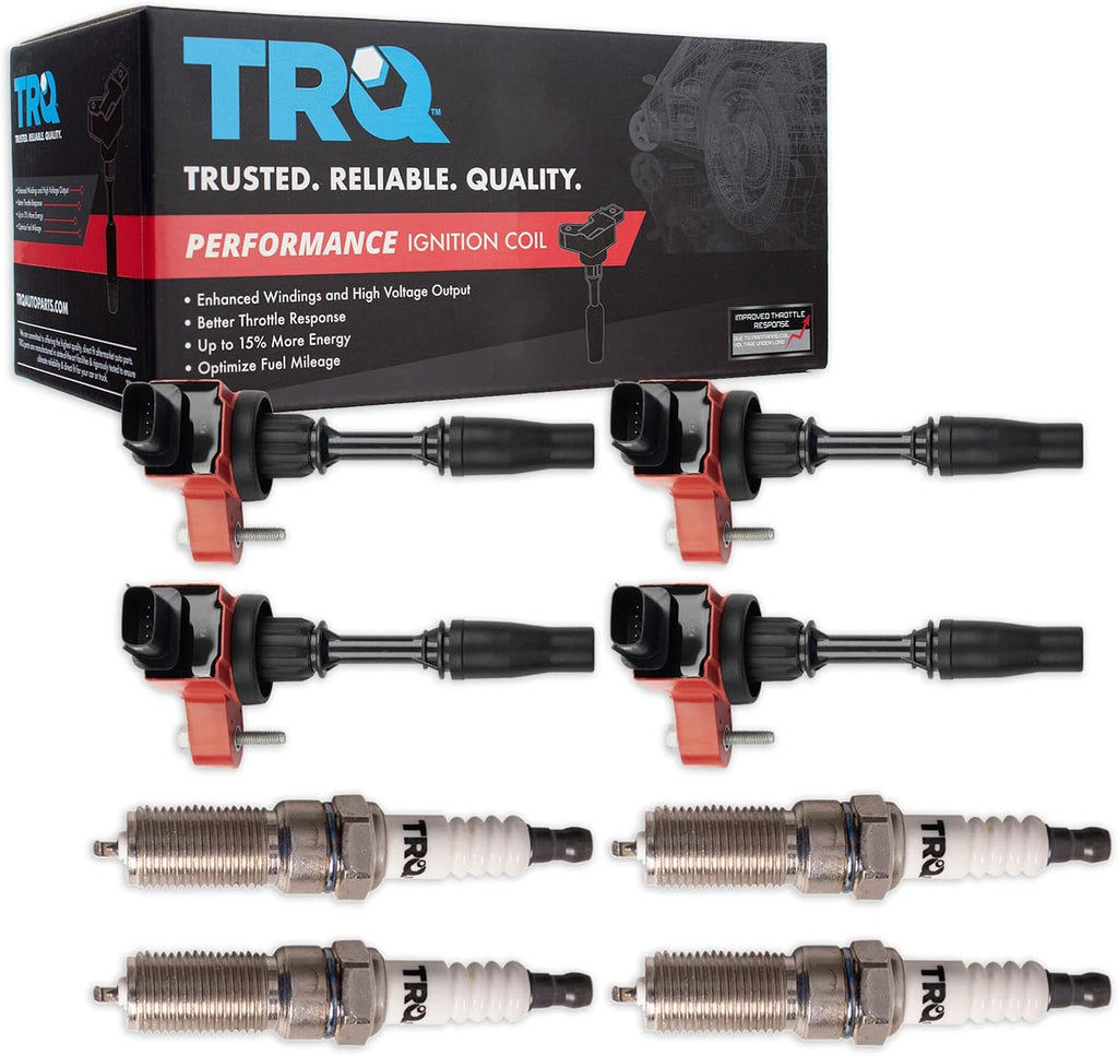 TRQ Ignition Coil & Spark Plug Kit 8 Piece Iridium Compatible with 2014-2019 Buick Regal Cadillac CTS 2013-2019 ATS 2013-2022 Chevrolet Malibu 2016-2019 Camaro 2018-2019 Equinox Traverse GMC Terrain