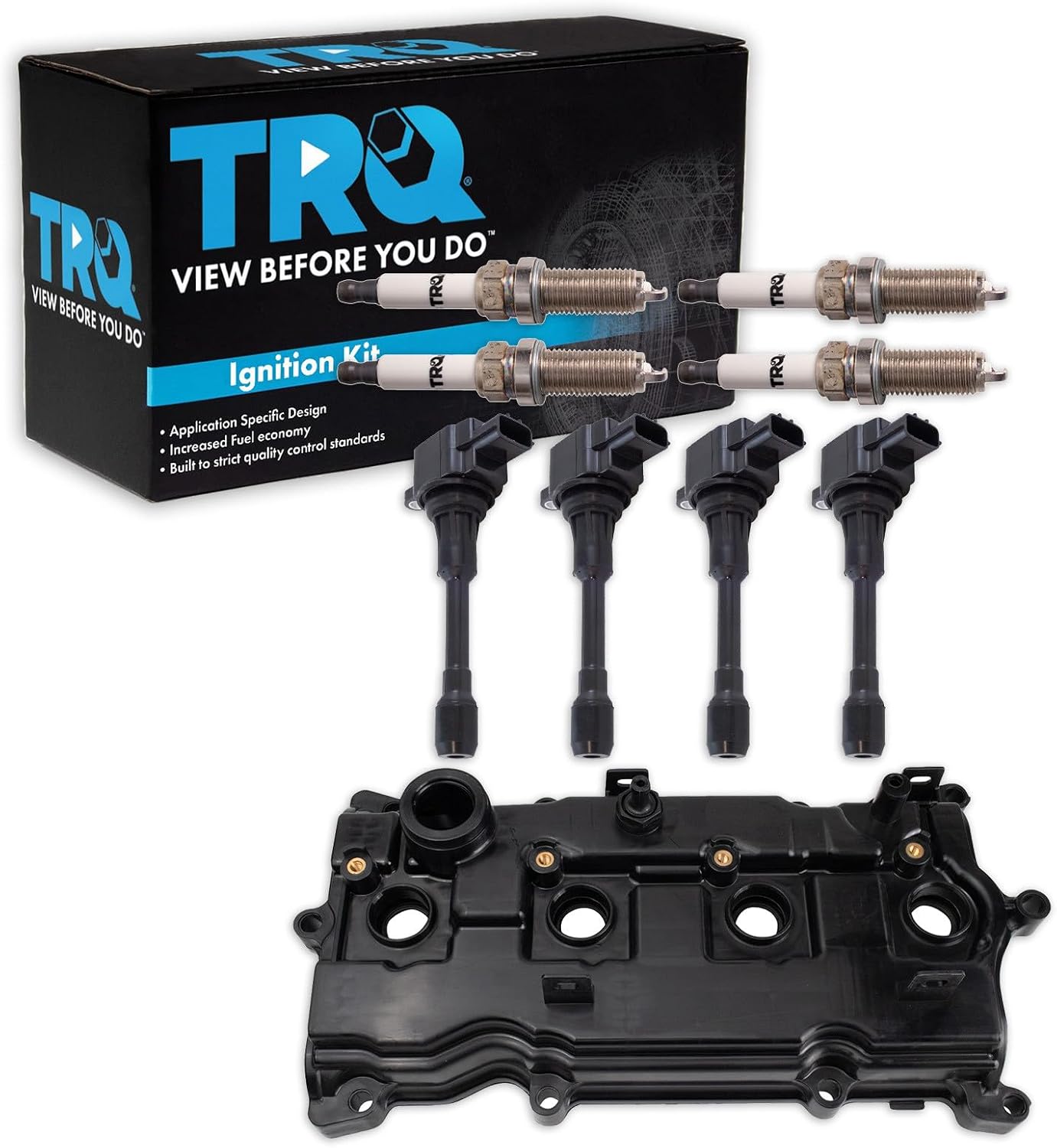 TRQ Ignition Coil and Spark Plug Kit 9 Piece Iridium Spark Plugs Valve Cover Compatible with 2014-2015 Infiniti QX60 2013-2017 Nissan Altima 2014 Pathfinder 2014-2016 Rogue