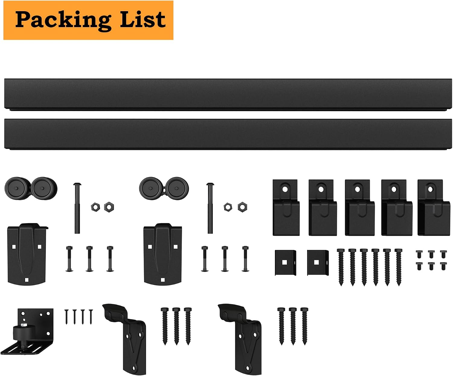 8FT Black Box Rail Exterior Barn Door Hardware Kit, Sliding Heavy Duty Barn Door Track, Wall Mount Barn Door Hardware with 5 Track Brackets(Doors NOT Include）