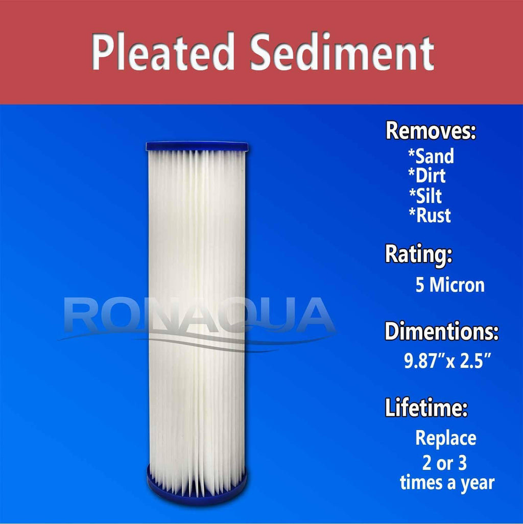 Pleated Sediment Water Filter Cartridge 9.87'x 2.5' Amplified Surface Area, Removes Sand, Dirt, Rust, Extended Filter Life WELL-MATCHED with WHKF-WHPL, 801-50, WB-50W, WFPFC3002, SPC-25-1050 (50 Pack)