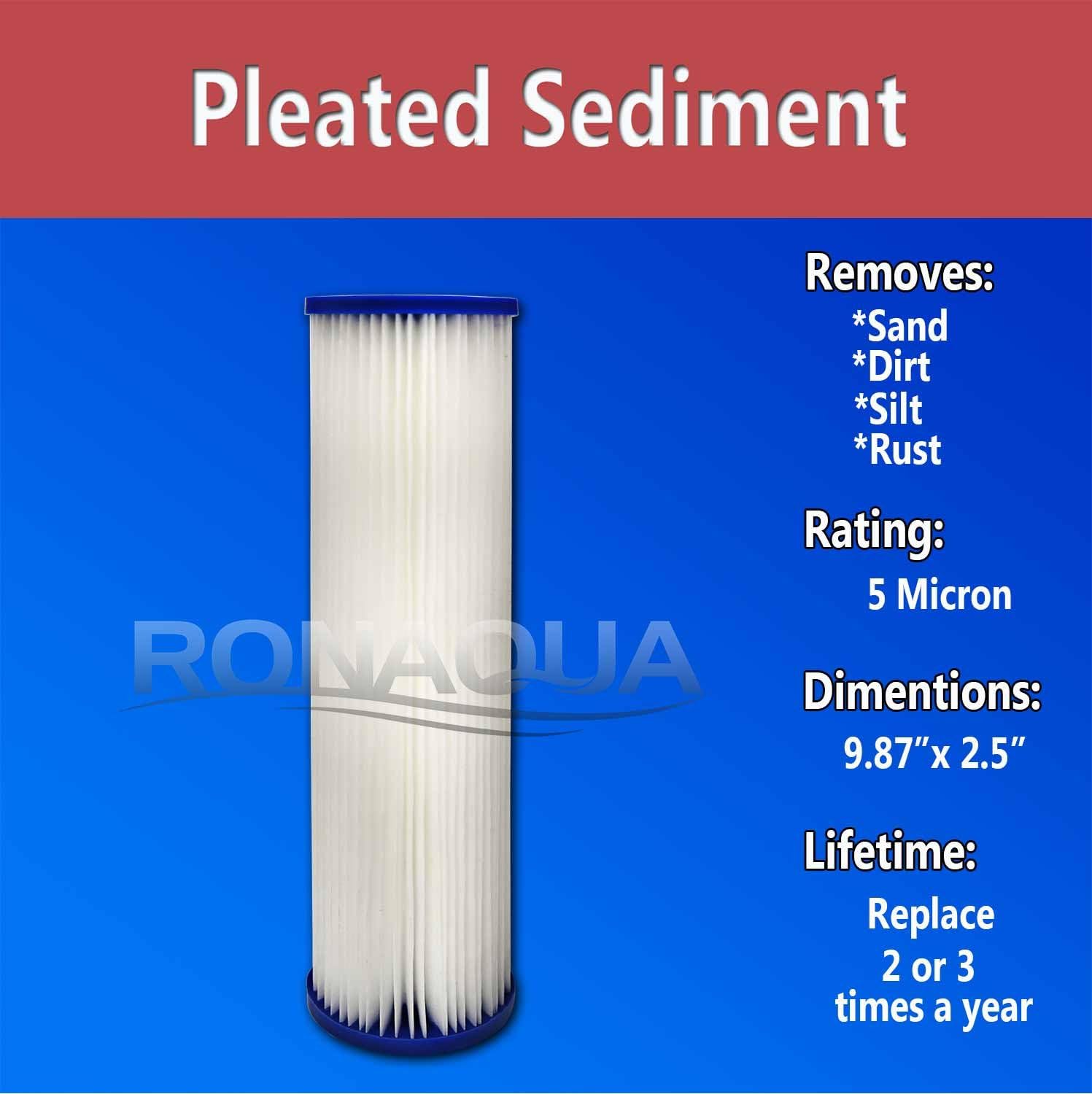 Pleated Sediment Water Filter Cartridge 9.87'x 2.5' Amplified Surface Area, Removes Sand, Dirt, Rust, Extended Filter Life WELL-MATCHED with WHKF-WHPL, 801-50, WB-50W, WFPFC3002, SPC-25-1050 (50 Pack)
