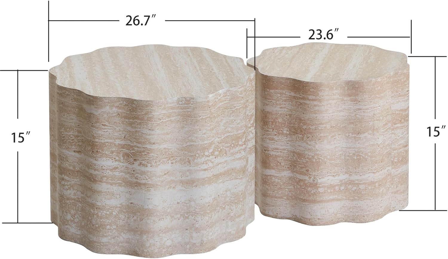 23.6''+26.7'' Set of 2 Faux Mars Pattern Round Coffee Tables, Modern Mini Side Tables Accent End Table for Apartment, Office, Living Room, (Beige Brown)