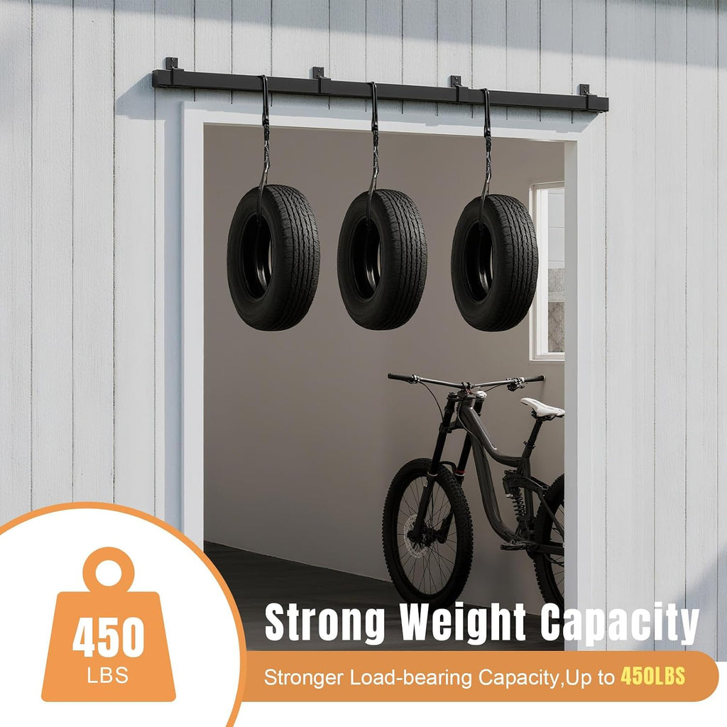 Easelife 8FT Exterior Sliding Barn Door Hardware Kit, Box Rail Track, 450lb Capacity, Black Weather-Resistant Steel, Wall Mount System for Outdoor Use, Fit Double 24in Door