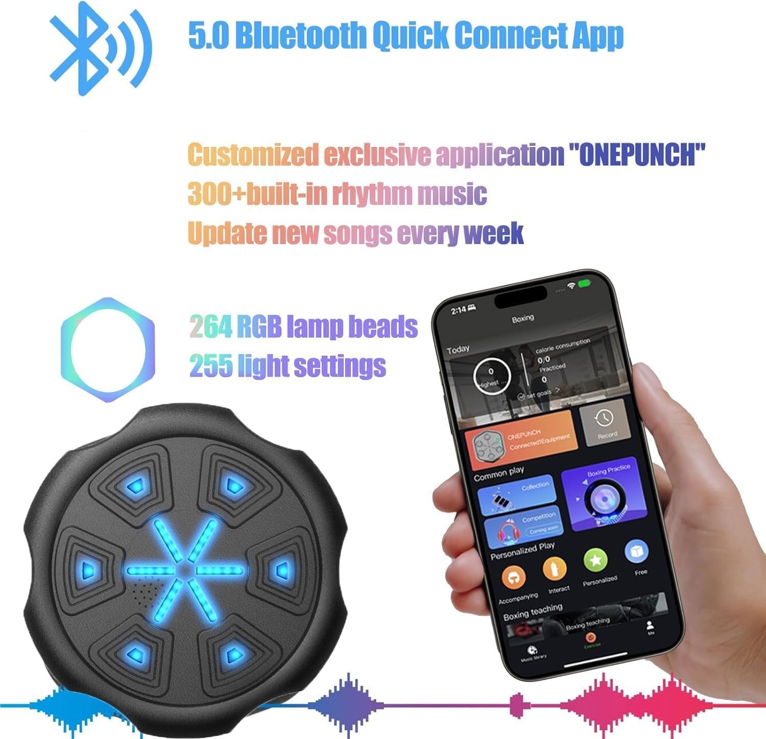 Smart Boxing Machine Wall Mounted, Music Boxing Machine with LED, Electronic Punching Machine & Boxing Gloves for Home Exercise Stress Release Boxing Game Y0-1011