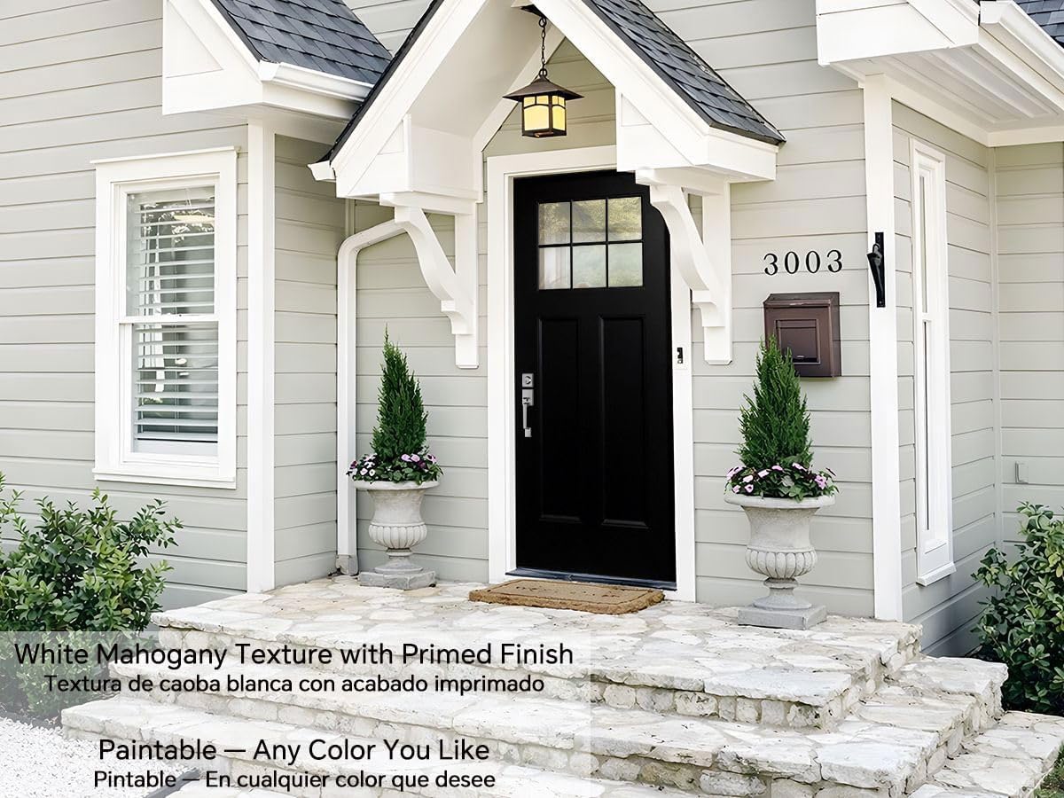 Fiberglass Entry Door, 36'' x 80' with Brickmould,Vinyl Frame,White Primed, Right Hand Inswing, Front Entry Knock-Down Door, 2-Panel Craftsman, 6-Lite Low-E Glass