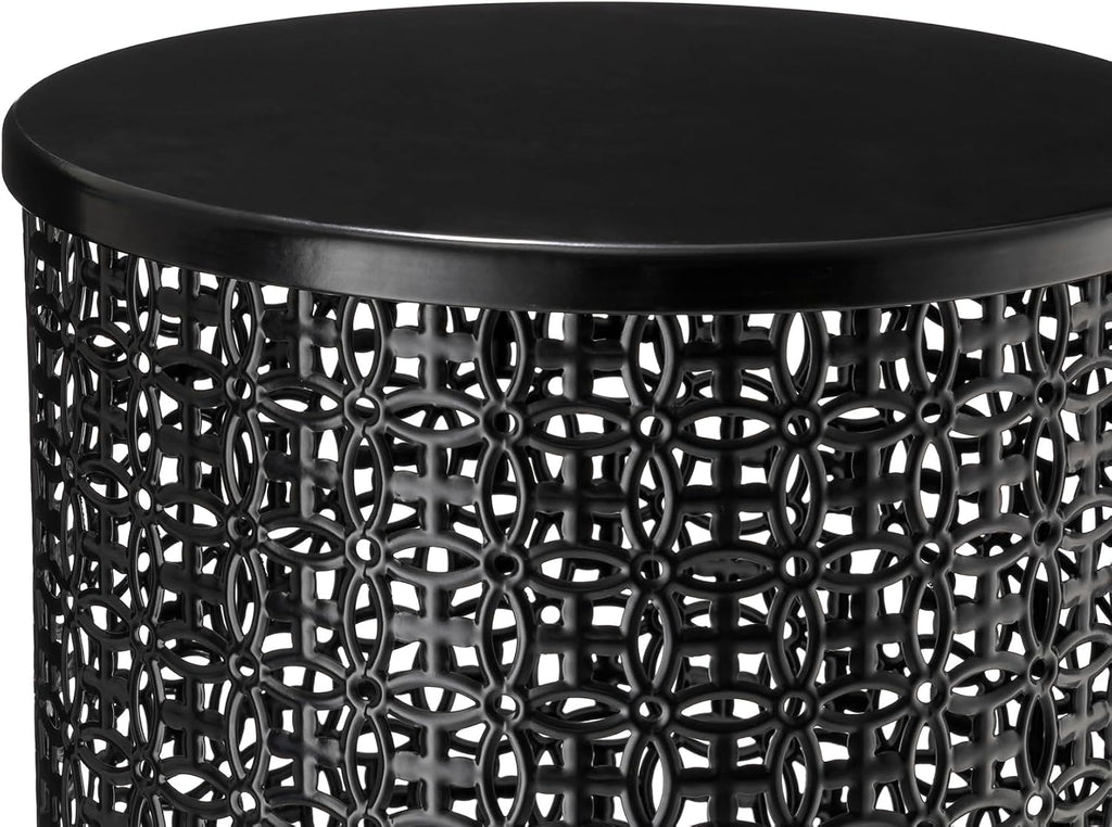 Glitzhome Accent Tables Living Room Set of 2, Round Metal Side End Table, Small Circle Coffee Bedside Table, Planter Stand for Couch Nightstand Bedroom Patio Backyard, Glossy Black