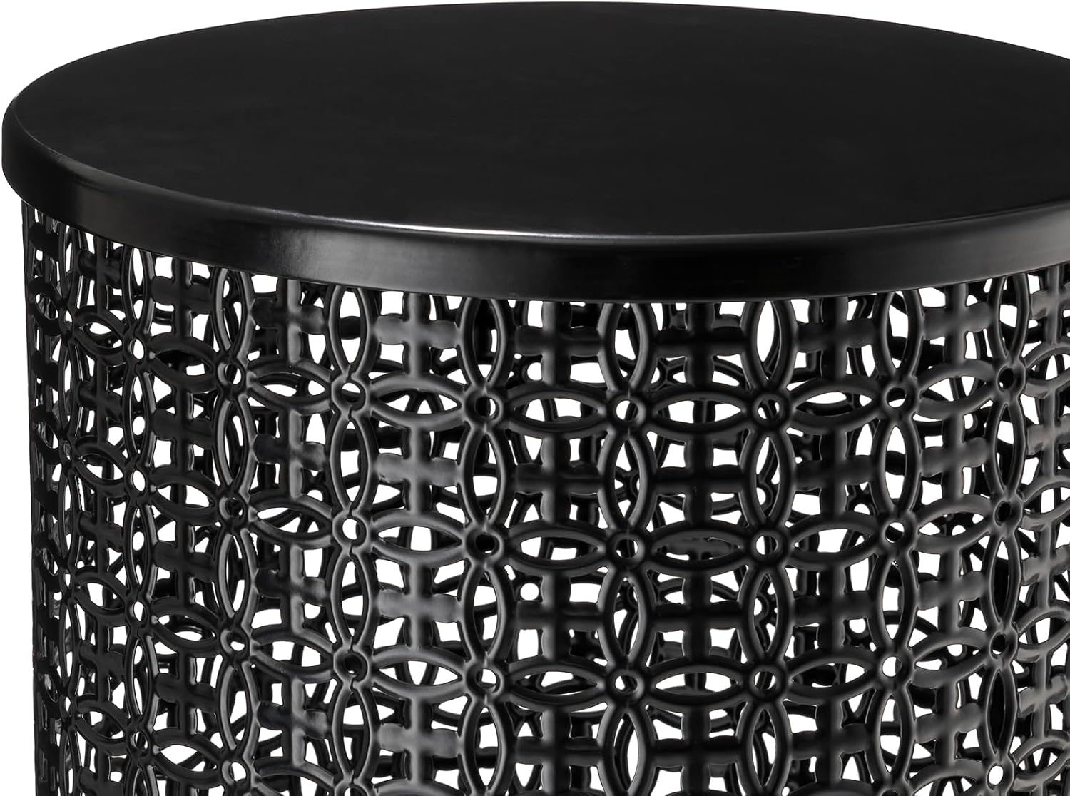 Glitzhome Accent Tables Living Room Set of 2, Round Metal Side End Table, Small Circle Coffee Bedside Table, Planter Stand for Couch Nightstand Bedroom Patio Backyard, Glossy Black