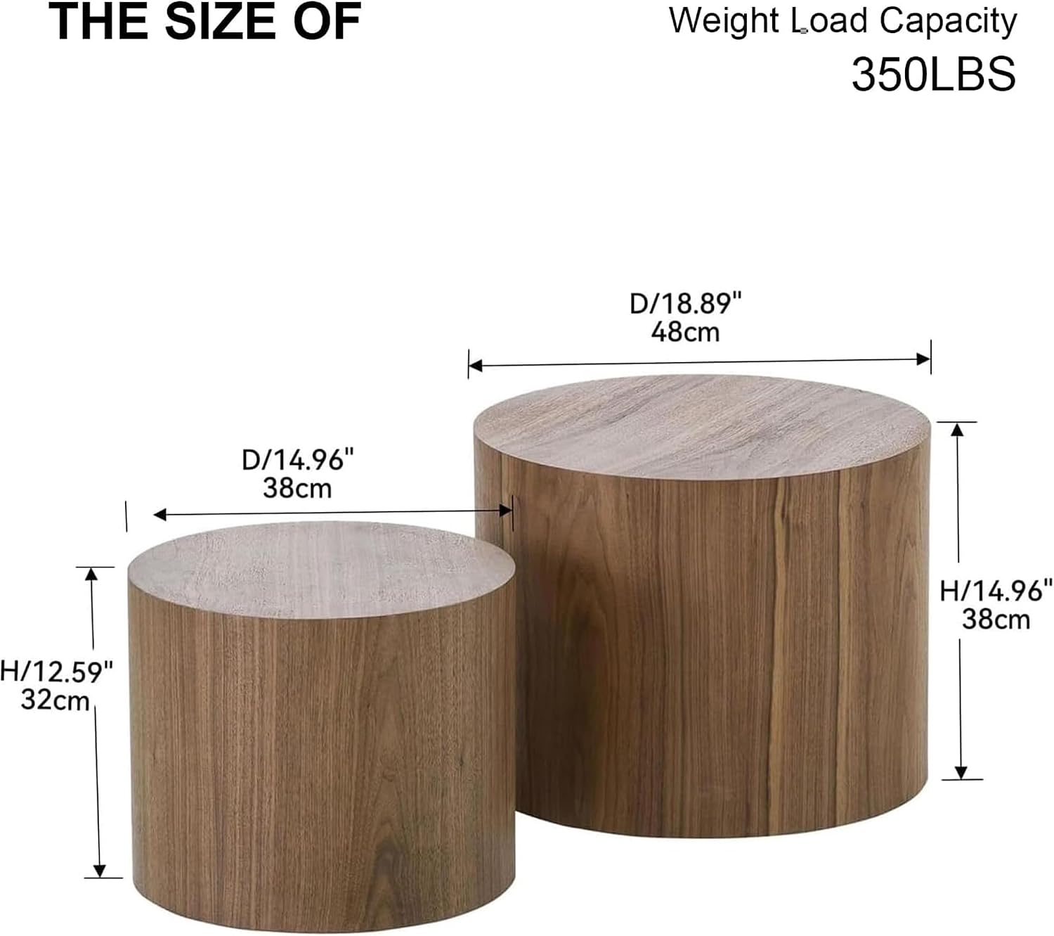 Nesting Coffee Table Set of 2, Modern Nesting Side Table End Table Set Small Round Accent Tables for Small Spaces Wood Circle Coffee Table for Living Room Bedroom Office