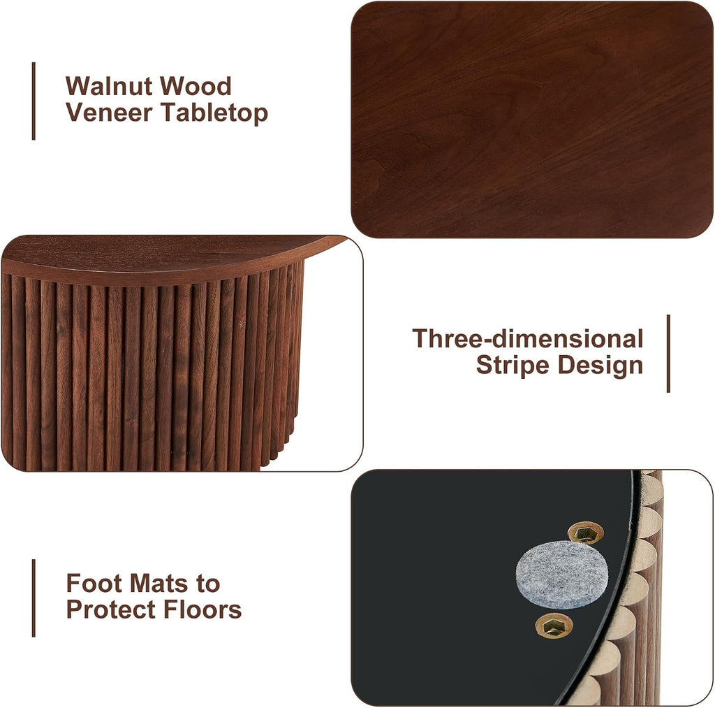 19 Inch Round End Table, Small Accent Pedestal Side Table, Wood Bedside Table for Living Room, Bedroom, Walnut Wood Veneer