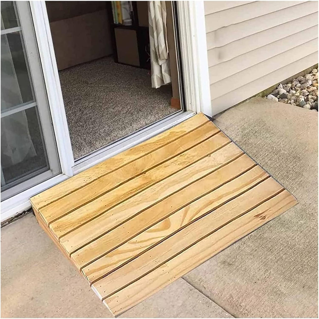 Wooden Threshold Ramp, Pets/Elderly/Disabled Entry Ramp Wheelchair Transition Ramp 2' 3' 4' 5' 6' Rise, with Non-Slip Surface, 660lbs Load Capacity