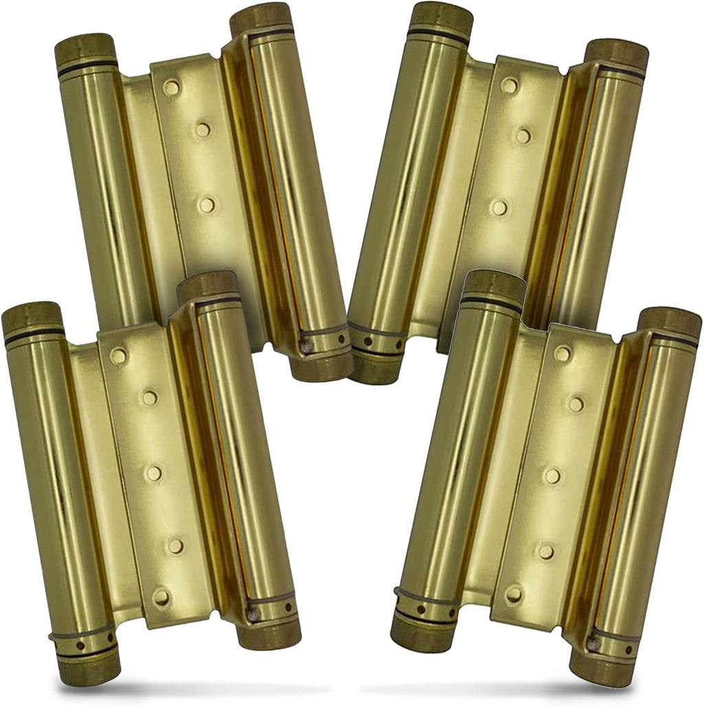 Swinging Cafe Doors - 6' Double Action Hinge – Heavy Duty Door Hinges for Saloon & Cafe Bar Swinging Doorways – Commercial Grade, Adjustable Tension for High Traffic Use, Polished Brass, 4 Units